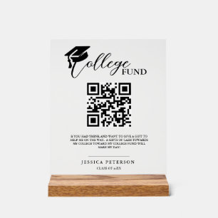 Modern High School Graduation Colleg fund QR code Acrylic Sign