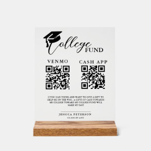 Modern High School Graduation Colleg fund QR code Acrylic Sign