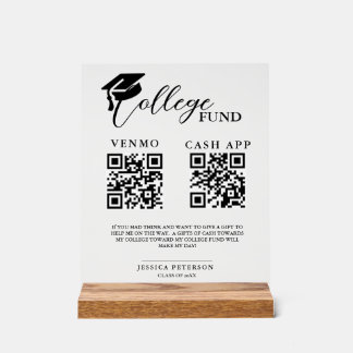Modern High School Graduation Colleg fund QR code Acrylic Sign