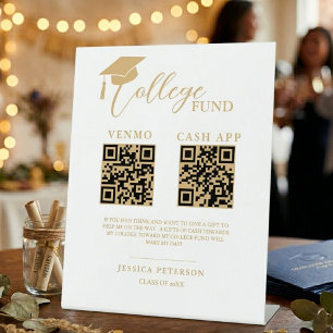Modern High School Graduation Colleg fund QR code  Pedestal Sign