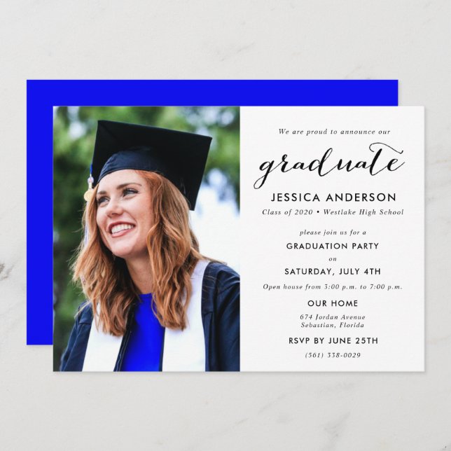 Modern High School Graduation Party Photo Invitation (Front/Back)