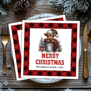 Modern highland cow buffalo Christmas napkins