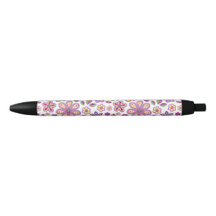 Modern Hippie Floral Pattern   Botanical Black Ink Pen