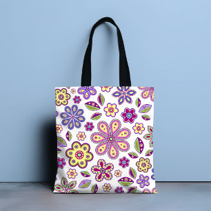 Modern Hippie Floral Pattern Botanical Tote Bag