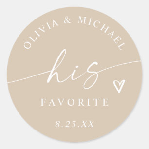 Modern His Favorite Beige Wedding Treat Bag Classic Round Sticker