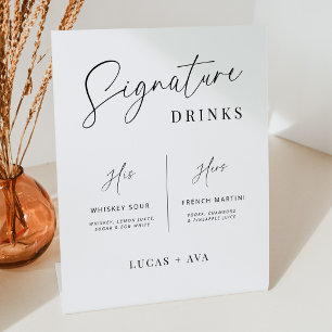 Modern His & Hers Signature Drink Bar Menu Wedding Pedestal Sign