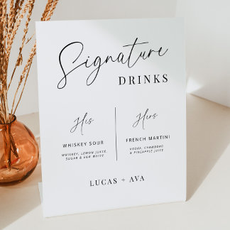 Modern His & Hers Signature Drink Bar Menu Wedding Pedestal Sign