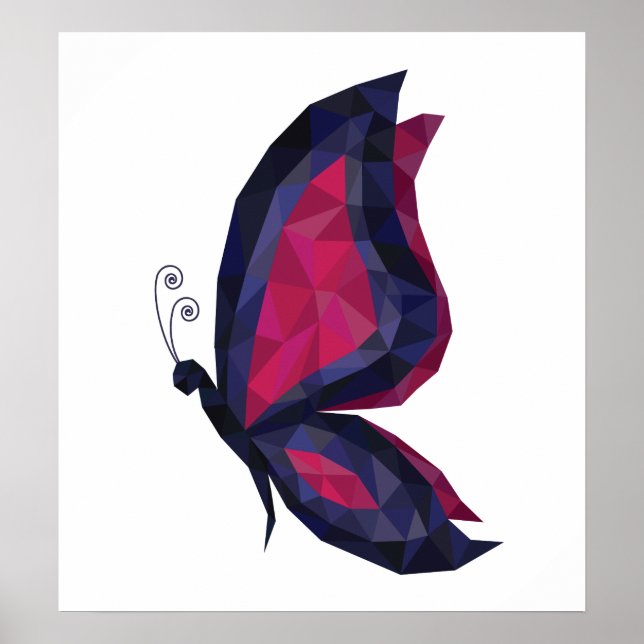 Modern hitech butterfly wings, geometric blue pink poster (Front)