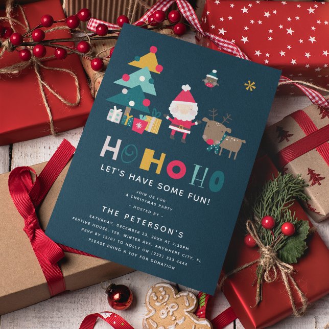 Modern HO HO HO Christmas Party Invitation (Creator Uploaded)