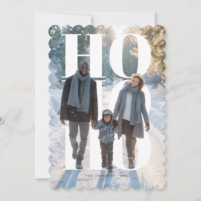 Modern HO HO HO Holiday Photo Card (Front)