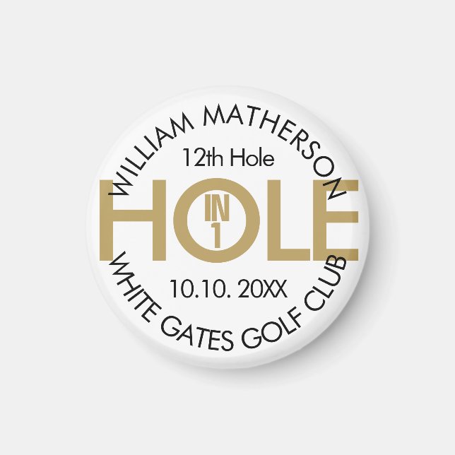 Modern Hole in One Black And Gold Magnet (Front)