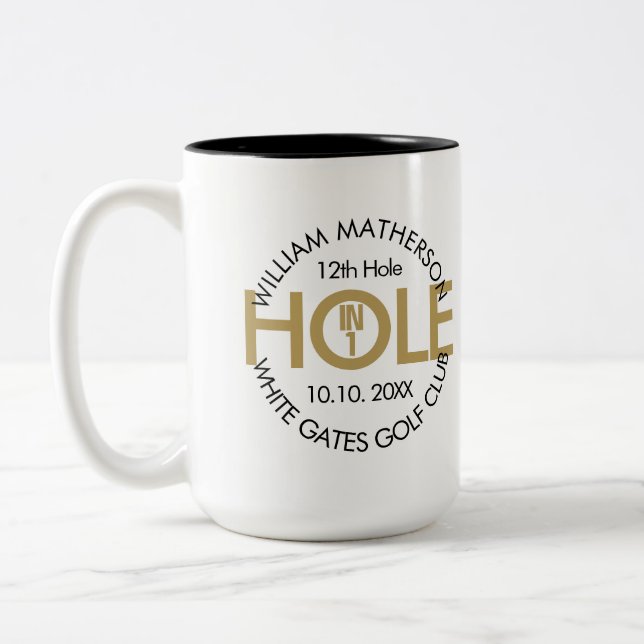 Modern Hole in One Black And Gold Two-Tone Coffee Mug (Left)