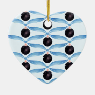 Modern Holiday Blue and Black Ceramic Ornament 