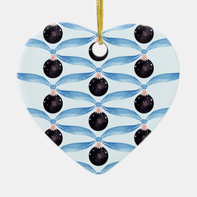 Modern Holiday Blue and Black Ceramic Ornament  (Front)