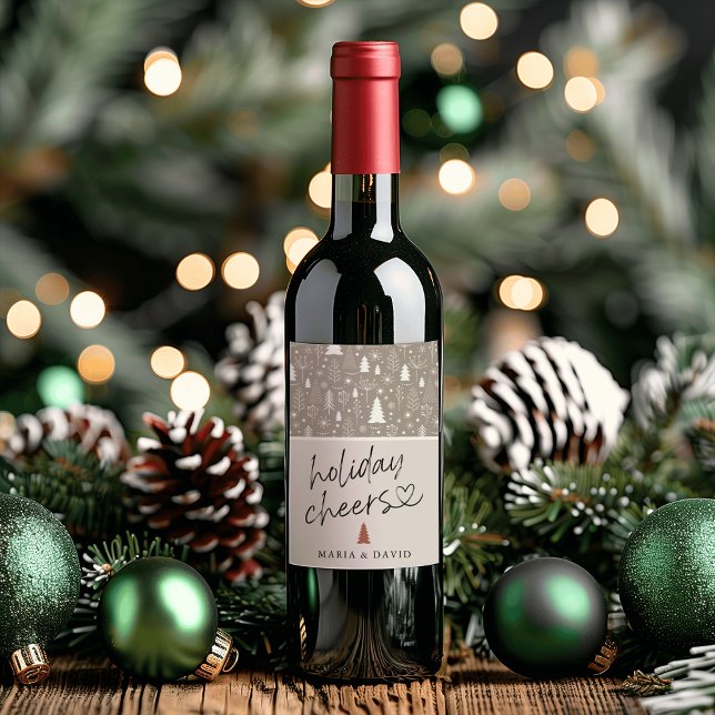 Modern Holiday Cheers Calligraphy Personalised Wine Label (Modern Holiday Cheers Calligraphy Personalized Wine Label)
