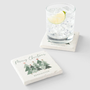 Modern Holiday Christmas Trees Stone Coaster