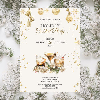 Modern Holiday Cocktail Party Christmas Gold Invitation