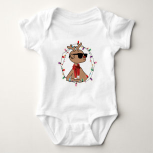 Modern Holiday Cool Reindeer Christmas Baby Bodysuit