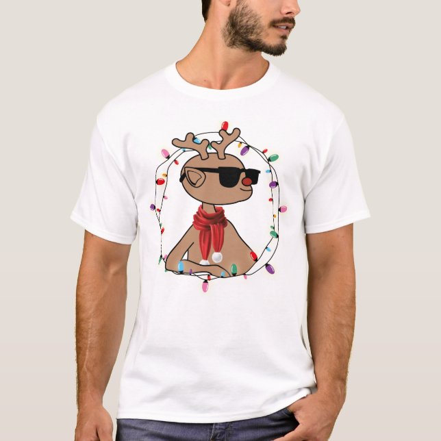 Modern Holiday Cool Reindeer Christmas T-Shirt (Front)