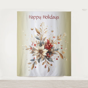 Modern Holiday Flowers Backdrop Tapestry