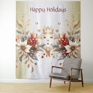 Modern Holiday Flowers Backdrop Tapestry