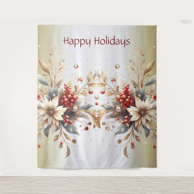 Modern Holiday Flowers Backdrop Tapestry (Front)