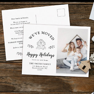 Modern Holiday Gingerbread House Photo Moving Announcement Postcard