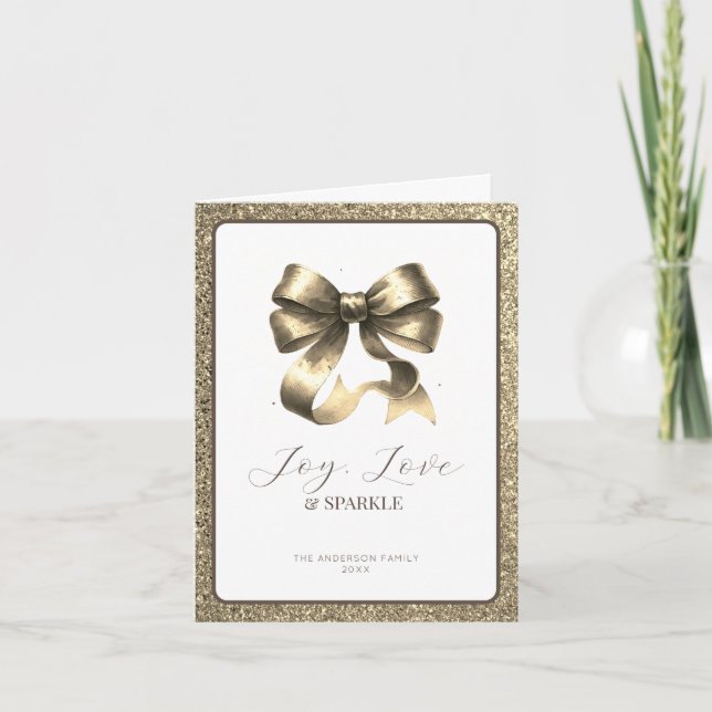 Modern Holiday Gold Bow Elegant Card (Front)