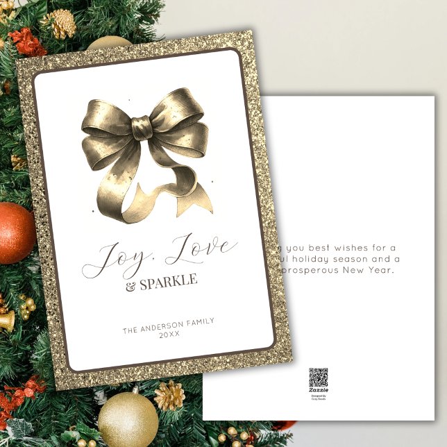 Modern Holiday Gold Bow Holiday New Year Card (Creator Uploaded)