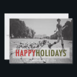 MODERN HOLIDAY | HOLIDAY PHOTO CARD<br><div class="desc">Modern holiday photo card for 2014 with red and green bold text overlay. ELKE CLARKE© "Happy Holidays". Versatile design to add your picture, your name and year, in a retro text font, and send to family and friends for the holidays. Green and white stripes pattern on back. Other colours available...</div>
