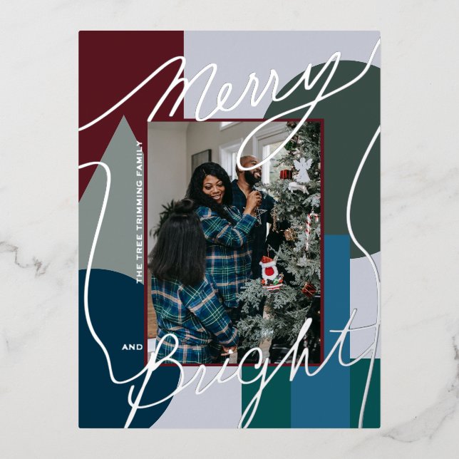 Modern Holiday Merry Bright Blues Photo Geo (Front)