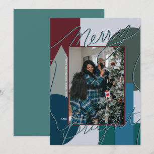 Modern Holiday Merry Bright Blues Photo Geo