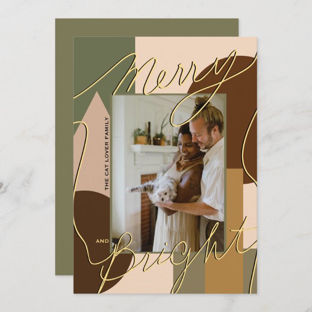 Modern Holiday Merry Bright Earth-tones Photo Geo (Front/Back)