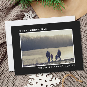 Modern Holiday Merry Christmas Photo Black Card