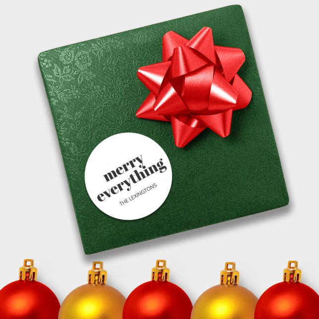 Modern Holiday Minimalist Merry Everything Classic Round Sticker (Creator Uploaded)