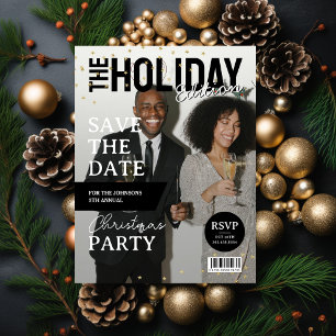 Modern Holiday Party Photo Save the Date Postcard