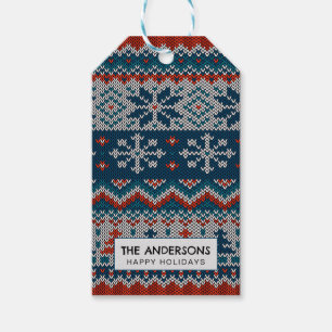 Modern holiday party red and blue sweater favour gift tags