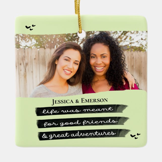 Modern Holiday Photo Best Friend Besties Christmas Ceramic Ornament (Front)