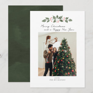 Modern Holiday Photo Christmas Botanical Card