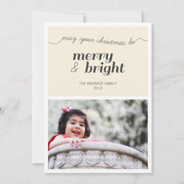 Modern Holiday Photo Merry and Bright Black Cream (Front)