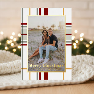 Modern Holiday Plaid Portrait Photo Card