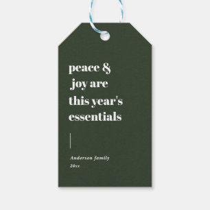 modern holiday quote peace and joy gift tags