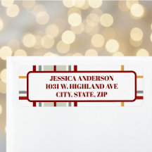 Modern Holiday Red Green Gold Plaid Return Address