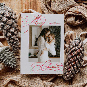 Modern Holiday Script Merry Christmas Photo Card