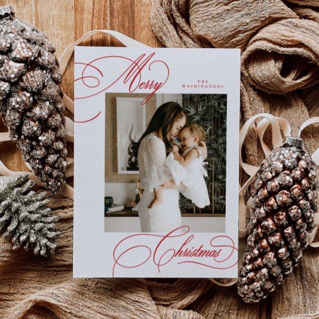 Modern Holiday Script Merry Christmas Photo Card (Creator Uploaded)