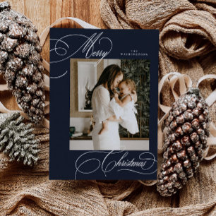 Modern Holiday Script Merry Christmas Photo Card