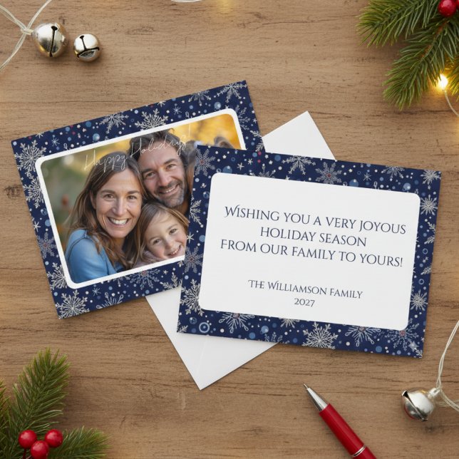 Modern Holiday Snowflake Photo Postcard (Holiday photo postcard)
