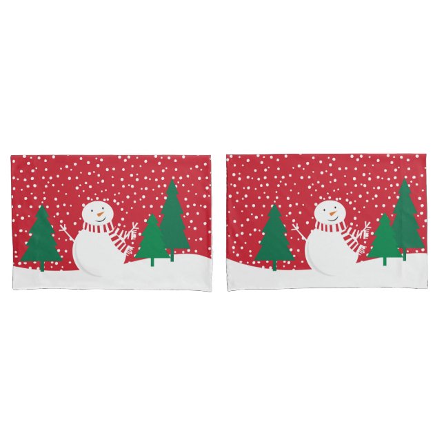 modern holiday snowman pillowcases (Front-Set)