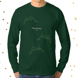 Modern Holiday Tiny Green Bow Christmas T-Shirt