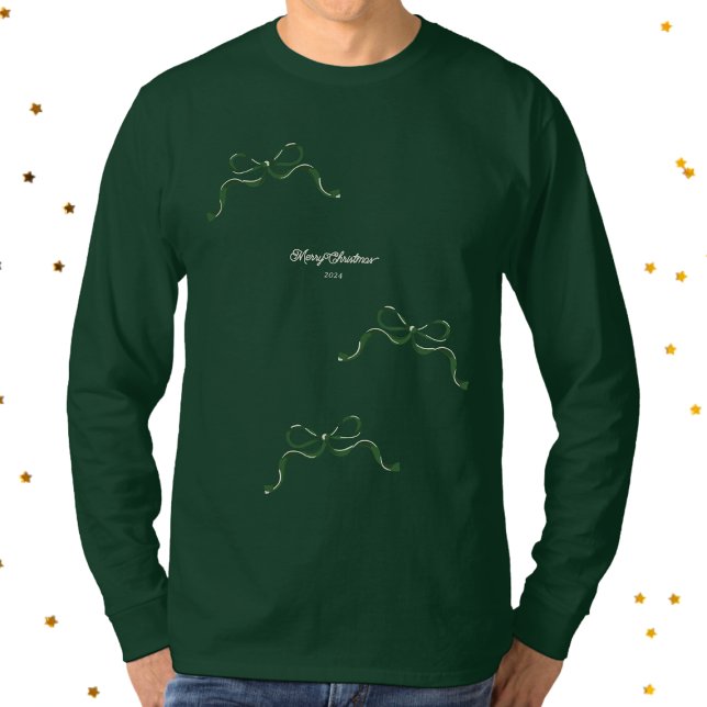 Modern Holiday Tiny Green Bow Christmas T-Shirt (Creator Uploaded)